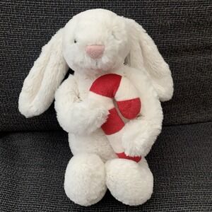Jellycat White Bashful Bunny With Candy Cane 7"